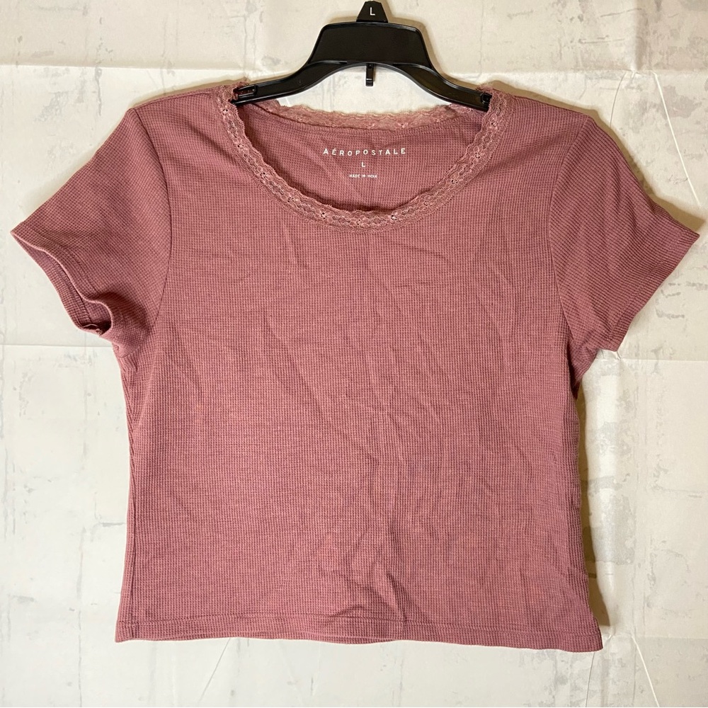 Aeropostale Lace Trim Waffle Knit Crop Top
